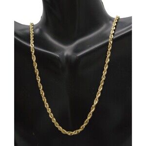 Real 14k Solid Yellow Gold Hollow Rope Chain Necklace 3.4mm